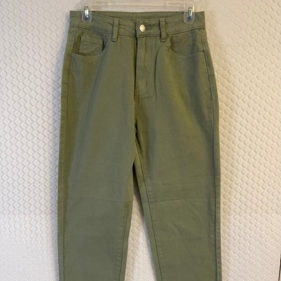 NWOT Shein Army Green High Waist Straight Leg 5 Pocket Jeans Size PS/ 6P - Picture 5 of 7